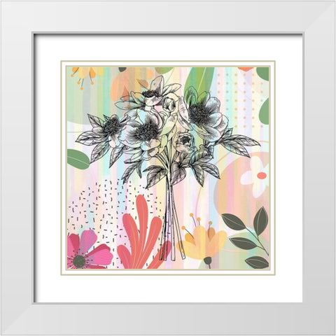 Peony Bouquey 455 White Modern Wood Framed Art Print with Double Matting by Bolokofsky, Ronald