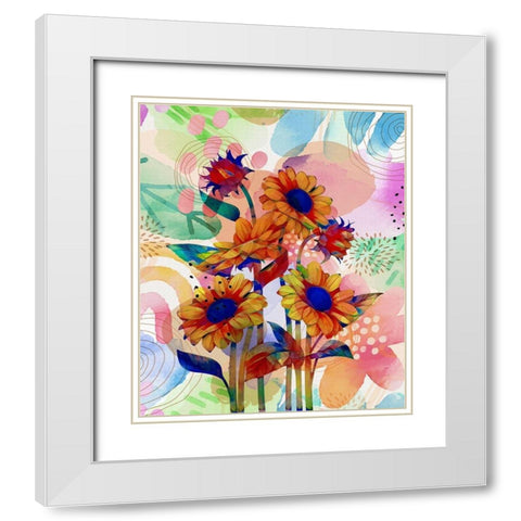 Sunflower Garden 840 White Modern Wood Framed Art Print with Double Matting by Bolokofsky, Ronald