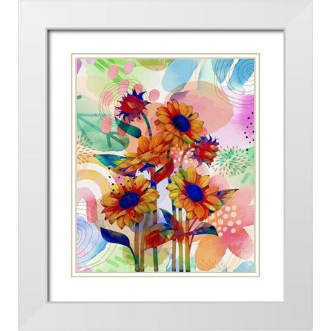 Sunflower Garden 840 White Modern Wood Framed Art Print with Double Matting by Bolokofsky, Ronald