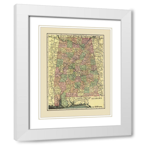 Alabama - Cram 1909 White Modern Wood Framed Art Print with Double Matting by Cram