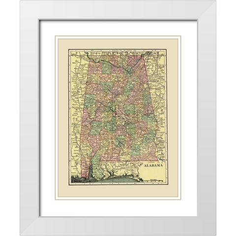 Alabama - Cram 1909 White Modern Wood Framed Art Print with Double Matting by Cram