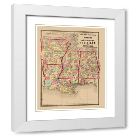 Alabama, Arkansas, Louisiana, Mississippi 1873 White Modern Wood Framed Art Print with Double Matting by Stedman