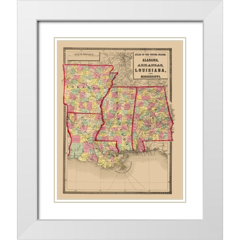Alabama, Arkansas, Louisiana, Mississippi 1873 White Modern Wood Framed Art Print with Double Matting by Stedman