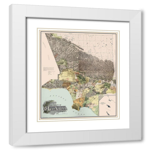Los Angeles California - Wright 1898 White Modern Wood Framed Art Print with Double Matting by Wright
