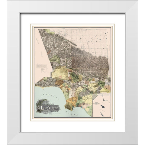 Los Angeles California - Wright 1898 White Modern Wood Framed Art Print with Double Matting by Wright