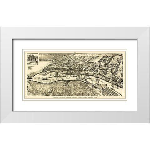 San Pedro California - Peck 1905 White Modern Wood Framed Art Print with Double Matting by Peck