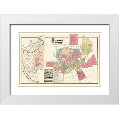 Santa Rosa California Plan - Marr 1876 White Modern Wood Framed Art Print with Double Matting by Marr
