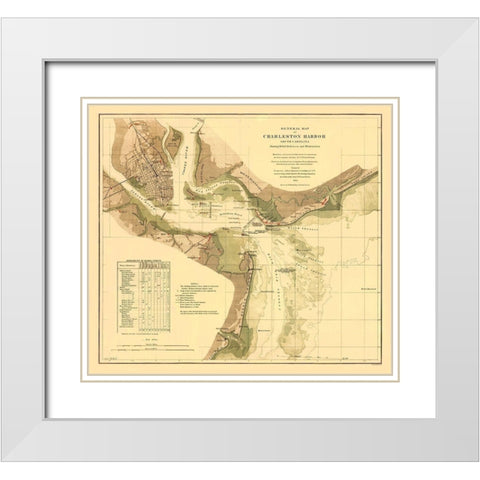 Charleston Harbor South Carolina - Krebs 1865 White Modern Wood Framed Art Print with Double Matting by Krebs