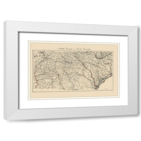 Central Georgia South Carolina - Bache 1865 White Modern Wood Framed Art Print with Double Matting by Bache