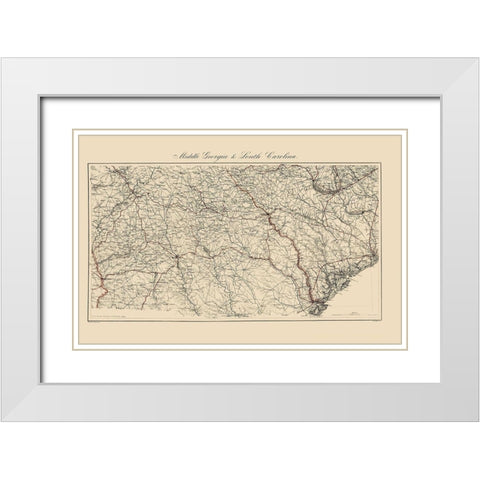 Central Georgia South Carolina - Bache 1865 White Modern Wood Framed Art Print with Double Matting by Bache