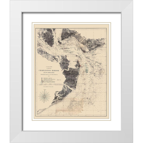 Charleston Harbor South Carolina - Bache 1863 White Modern Wood Framed Art Print with Double Matting by Bache