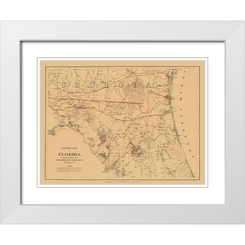 Northern Florida - Bache 1864 White Modern Wood Framed Art Print with Double Matting by Bache
