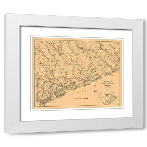 South Carolina Georgia - Cogswell 1861 White Modern Wood Framed Art Print with Double Matting by Cogswell