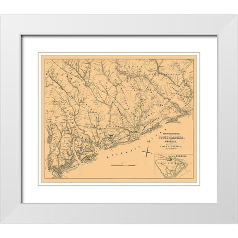 South Carolina Georgia - Cogswell 1861 White Modern Wood Framed Art Print with Double Matting by Cogswell