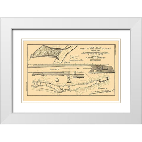 Chattahoochee Falls Armory Georgia - Bowen 1827 White Modern Wood Framed Art Print with Double Matting by Bowen
