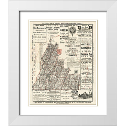 Walker County Georgia - Street 1893 White Modern Wood Framed Art Print with Double Matting by Street