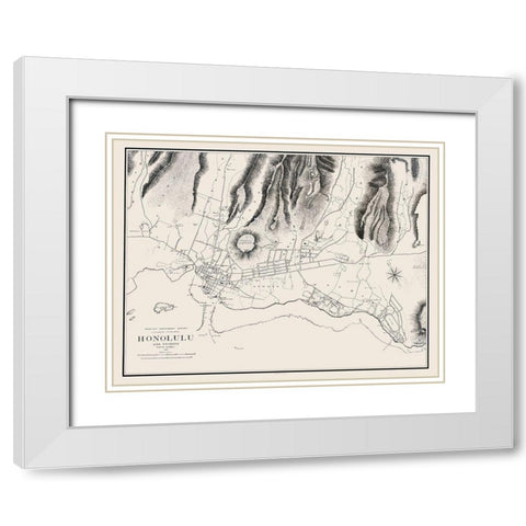 Honolulu Hawaii - Wall 1887 White Modern Wood Framed Art Print with Double Matting by Wall