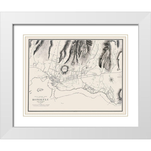 Honolulu Hawaii - Wall 1887 White Modern Wood Framed Art Print with Double Matting by Wall