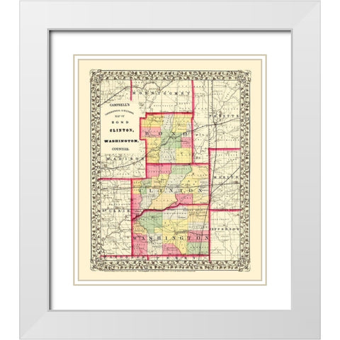 Bond Clinton Washington Illinois - Cambell 1870 White Modern Wood Framed Art Print with Double Matting by Cambell