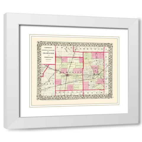 Champaign Vermillion Illinois - Campbell 1850 White Modern Wood Framed Art Print with Double Matting by Campbell