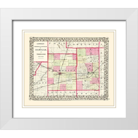 Champaign Vermillion Illinois - Campbell 1850 White Modern Wood Framed Art Print with Double Matting by Campbell