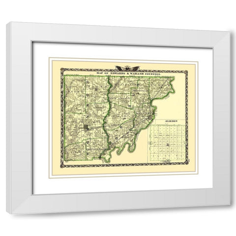 Edwards  Wabash Illinois Landowner - Warner 1870 White Modern Wood Framed Art Print with Double Matting by Warner