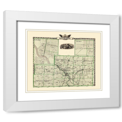 Kankakee Illinois Landowner - Warner 1876 White Modern Wood Framed Art Print with Double Matting by Warner