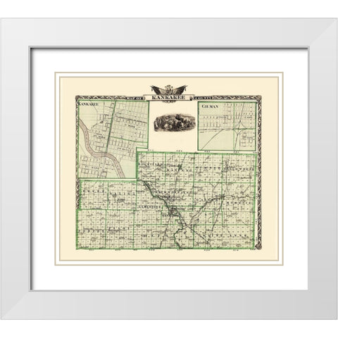 Kankakee Illinois Landowner - Warner 1876 White Modern Wood Framed Art Print with Double Matting by Warner