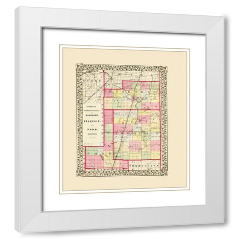 Kankee Iroquois Ford Illinois - Cambell 1870 White Modern Wood Framed Art Print with Double Matting by Cambell