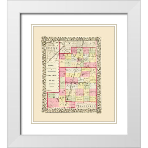 Kankee Iroquois Ford Illinois - Cambell 1870 White Modern Wood Framed Art Print with Double Matting by Cambell
