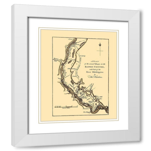 Mississippi River Villages - Hutchins 1778 White Modern Wood Framed Art Print with Double Matting by Hutchins