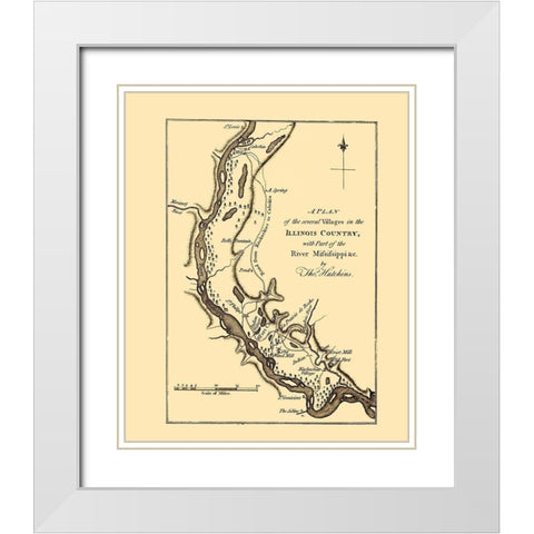 Mississippi River Villages - Hutchins 1778 White Modern Wood Framed Art Print with Double Matting by Hutchins