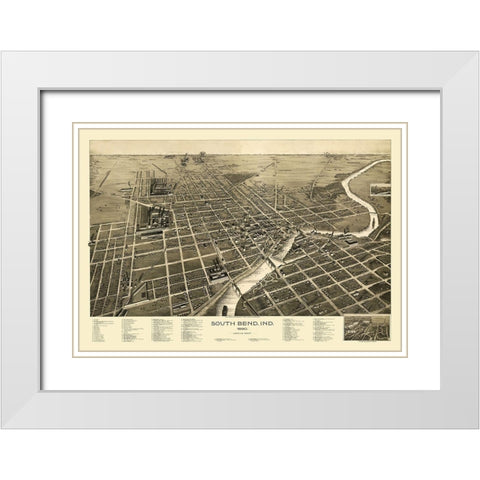 South Bend Indiana - Pauli 1890 White Modern Wood Framed Art Print with Double Matting by Pauli