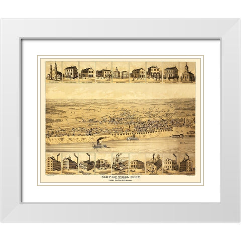 Tell City Indiana - Strobridge 1870 White Modern Wood Framed Art Print with Double Matting by Strobridge