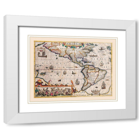 America - Hondius 1607 White Modern Wood Framed Art Print with Double Matting by Hondius