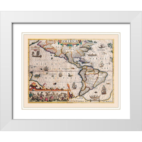 America - Hondius 1607 White Modern Wood Framed Art Print with Double Matting by Hondius