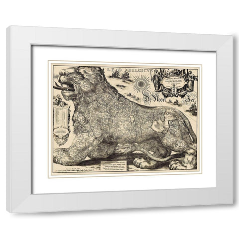 Benelux Belgium Netherlands Luxembourg White Modern Wood Framed Art Print with Double Matting by Hondius