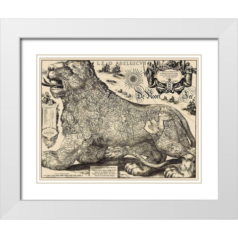 Benelux Belgium Netherlands Luxembourg White Modern Wood Framed Art Print with Double Matting by Hondius