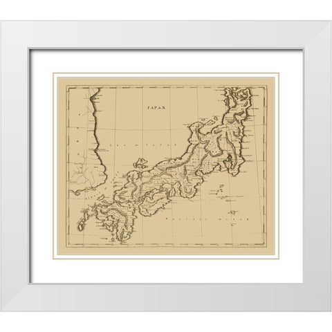 Ancient Japan - Arrowsmith 1812 White Modern Wood Framed Art Print with Double Matting by Arrowsmith