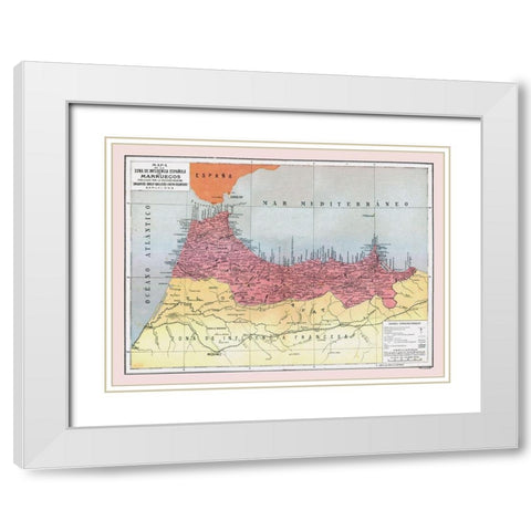 Africa Spanish Influence in Morocco - Pompido 1913 White Modern Wood Framed Art Print with Double Matting by Pompido