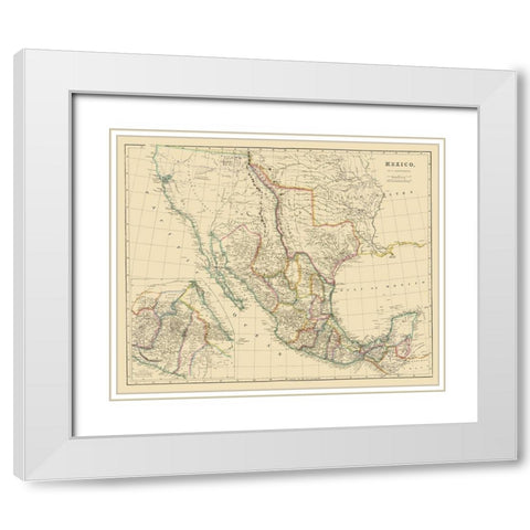 Mexico - Arrowsmith 1844 White Modern Wood Framed Art Print with Double Matting by Arrowsmith