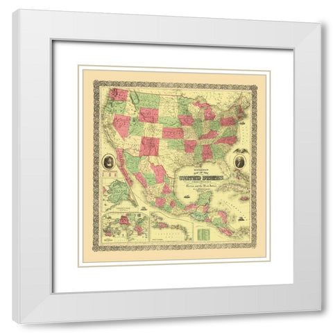 United States, Territories, Mexico, Caribbean 1872 White Modern Wood Framed Art Print with Double Matting by Bridgman