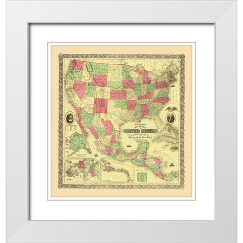 United States, Territories, Mexico, Caribbean 1872 White Modern Wood Framed Art Print with Double Matting by Bridgman
