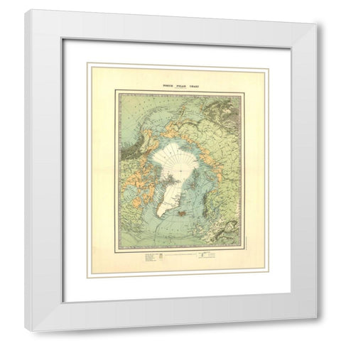 North Polar Chart - Johnston 1893 White Modern Wood Framed Art Print with Double Matting by Johnston