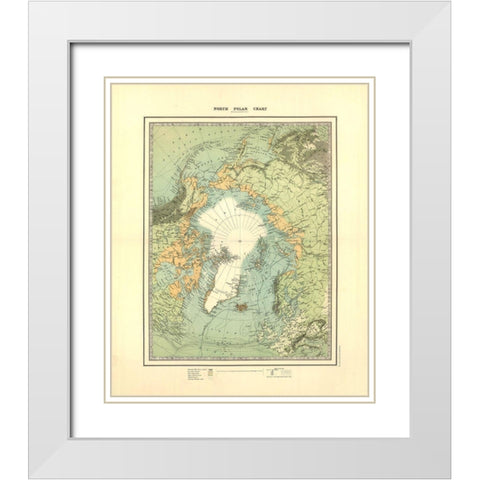 North Polar Chart - Johnston 1893 White Modern Wood Framed Art Print with Double Matting by Johnston