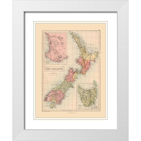 Oceania New Zealand - Black 1867 White Modern Wood Framed Art Print with Double Matting by Black