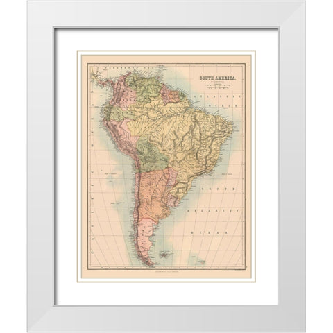 South America - Black 1867 White Modern Wood Framed Art Print with Double Matting by Black