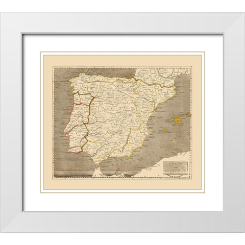 Spain Portugal - Thomas 1812 White Modern Wood Framed Art Print with Double Matting by Thomas