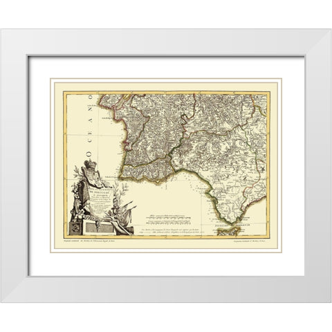 Spain Portugal - Lattre 1780 White Modern Wood Framed Art Print with Double Matting by Lattre
