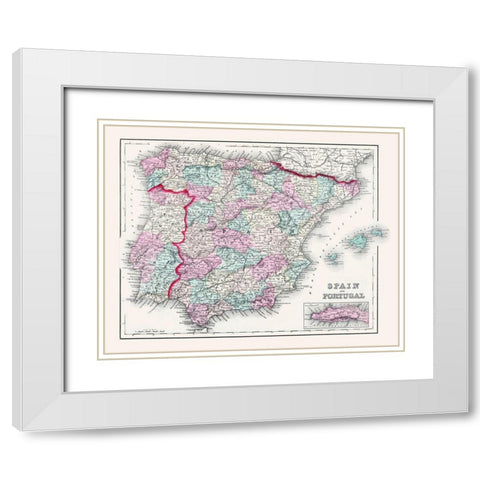 Spain Portugal - Gray 1878 White Modern Wood Framed Art Print with Double Matting by Gray